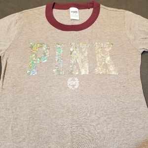 Pink bling ringer tee